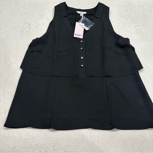 NWT Candie's Notched Collar Double Layer Black Tank Top